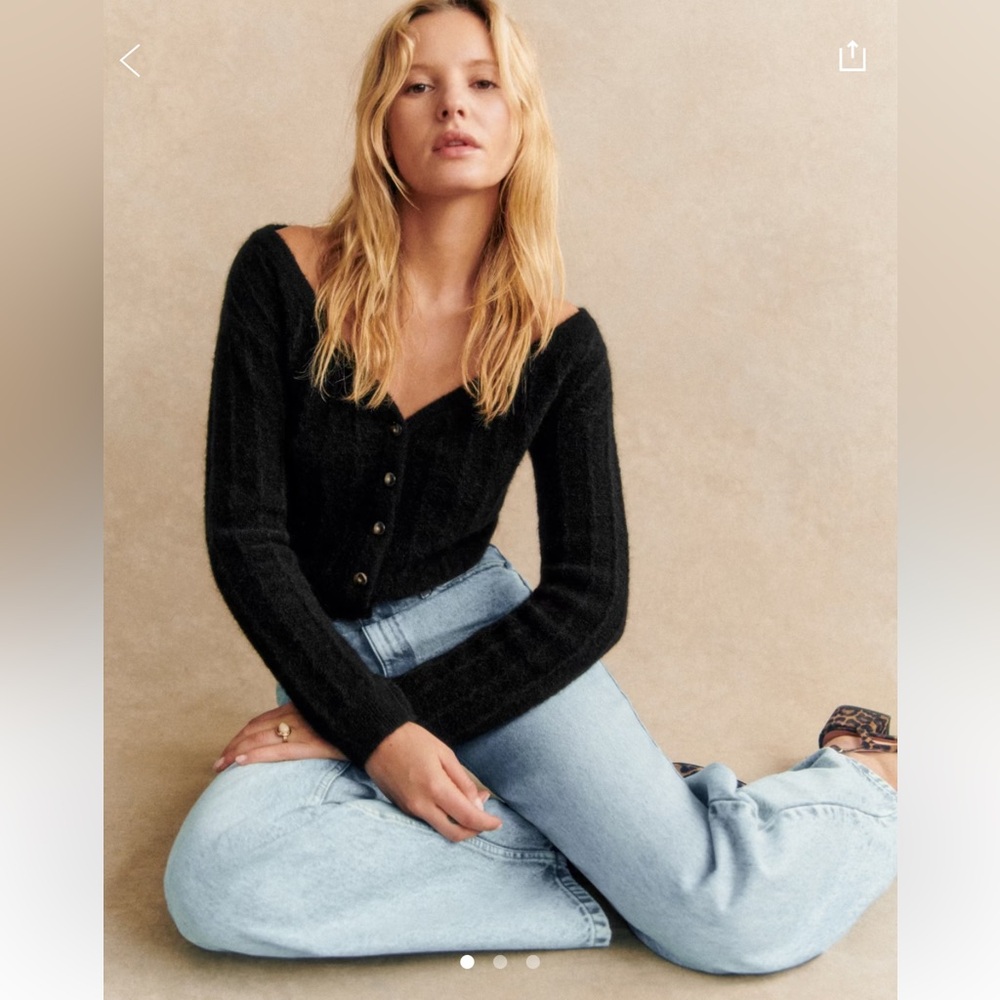 Sezane Black V‑Neck Button Cardigan